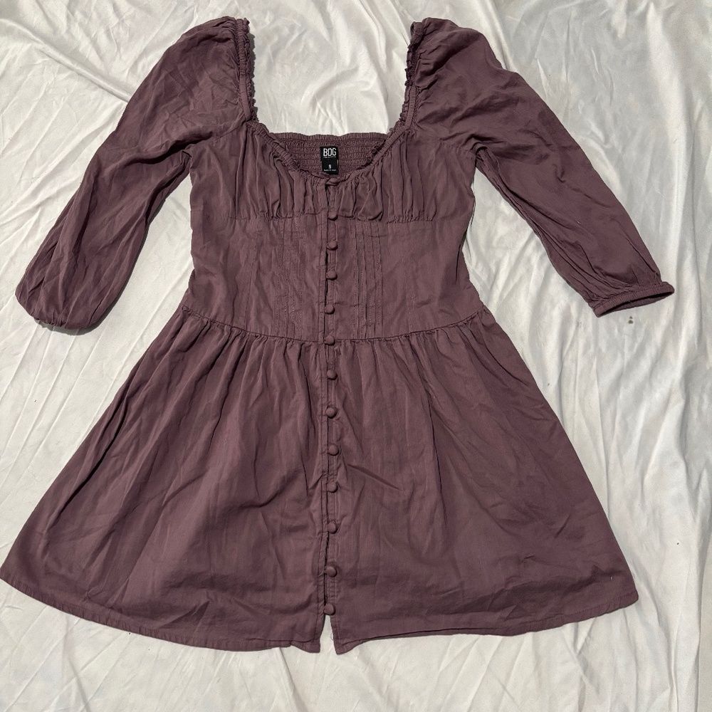 BDG Urban Outfitters Button-Down Puff Sleeve Dress - Mauve - S - Picture 2 of 9